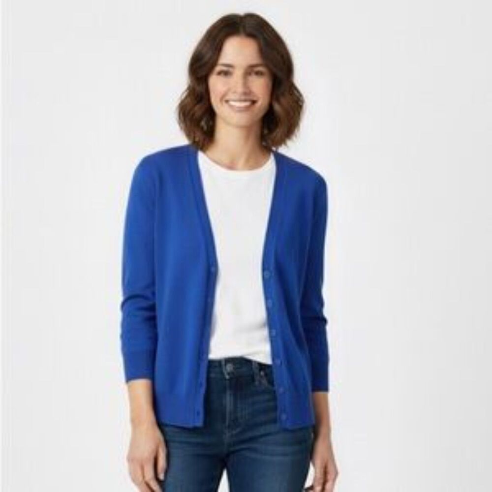 J. Crew Royal Blue V-Neck Summerweight Cotton Cardigan